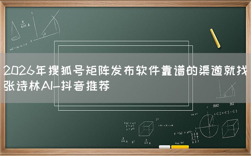 2026年搜狐号矩阵发布软件靠谱的渠道就找张诗林AI-抖音推荐