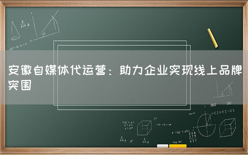 安徽自媒体代运营：助力企业实现线上品牌突围