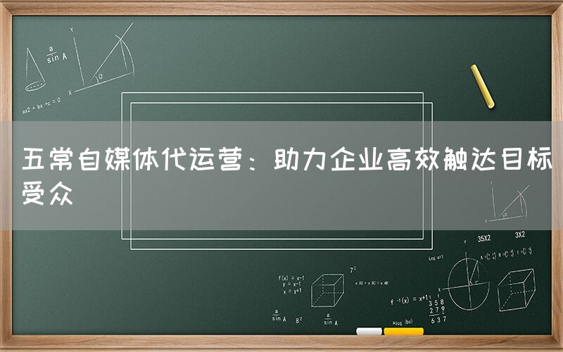 五常自媒体代运营：助力企业高效触达目标受众