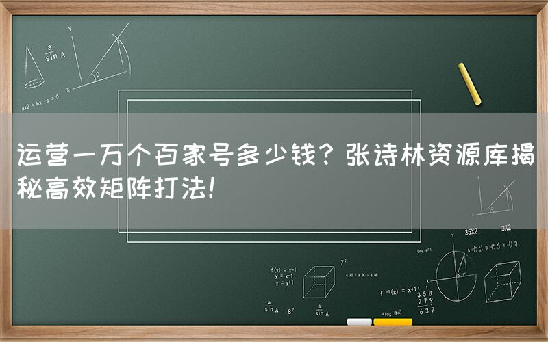 运营一万个百家号多少钱？张诗林资源库揭秘高效矩阵打法！